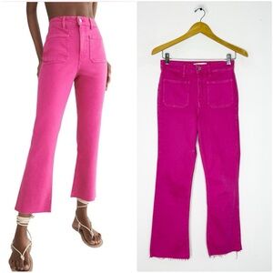 Zara Pink Sailor Cropped Flare Jeans Raw Hem Size 2